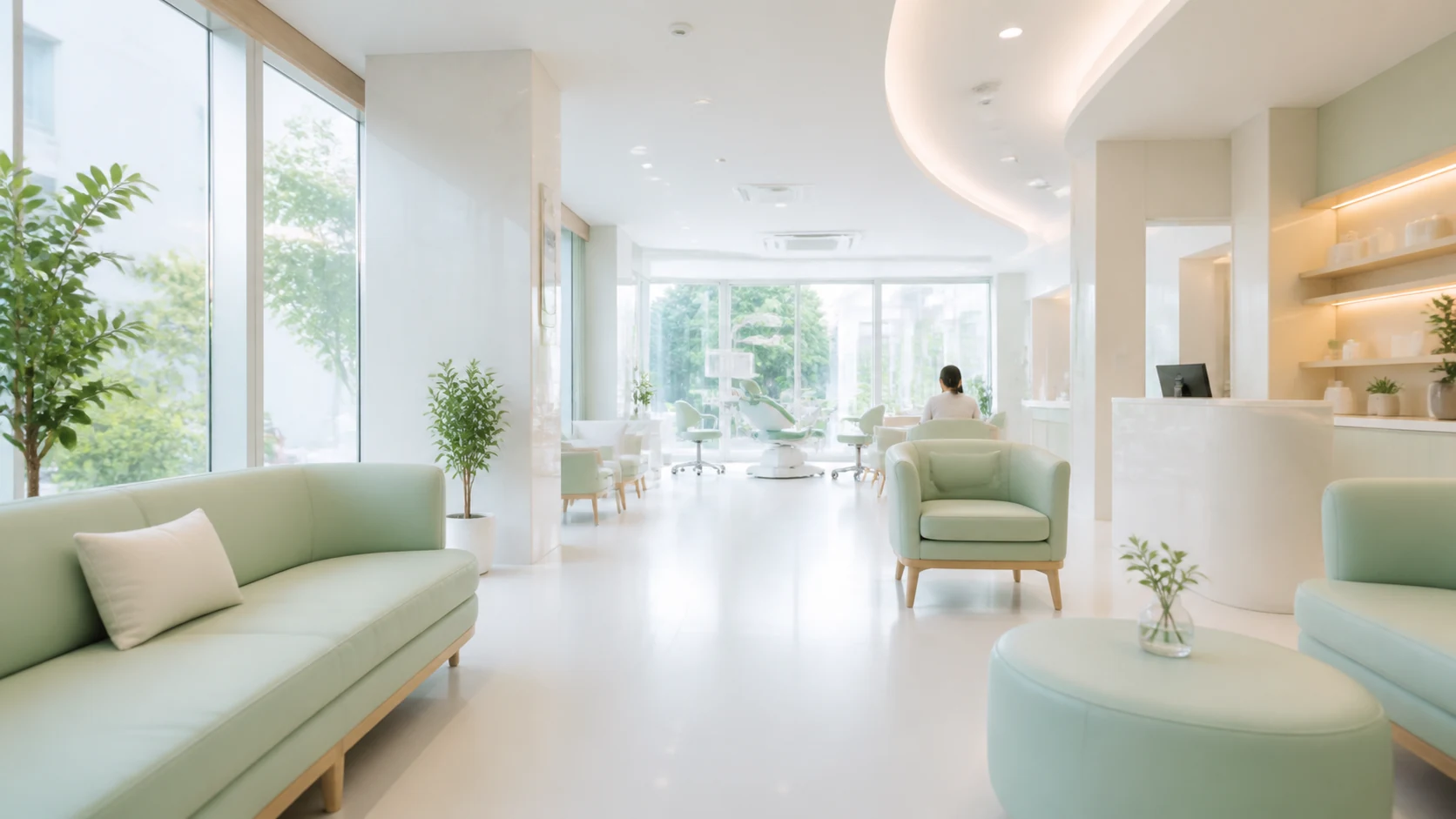 밝고 청결한 치과 진료실 대기 공간